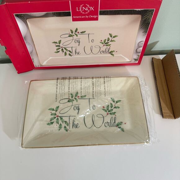 NIB Lenox Holiday Joy To The World Rectangular Sentiment Tray 11" Porcelain - Picture 13 of 14